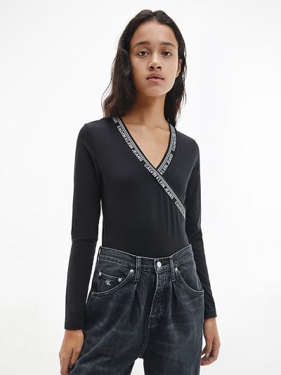 Calvin Klein Ruhák HU358958 | Calvin Klein Organic Cotton Logo Trim Női Bodysuit Fekete